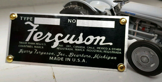 Ferguson Implement 1948-53 Plaque de châssis en métal pour identification de charrue USA