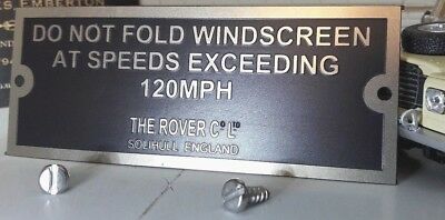 Plaque de cloison d'avertissement et vis pour écran pliant Land Rover série 1