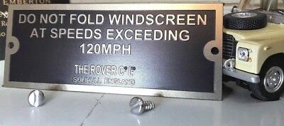 Land Rover Series 1 Folding Screen Warning Bulkhead Plate & Screws