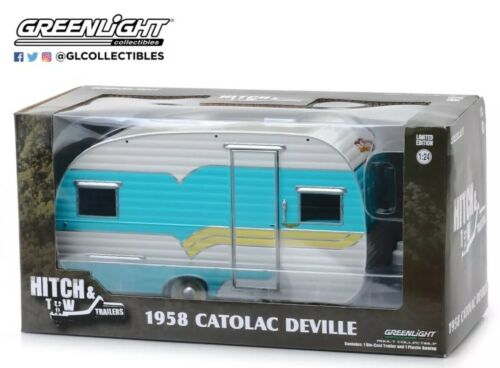 Catolac Deville Caravan 1958 Blau mit Markise Greenlight 1:24