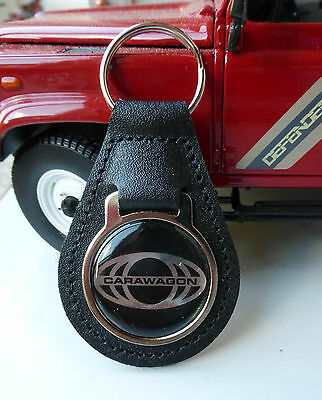 Land Rover Carawagon Camper Period Classic Black Leather Key Ring