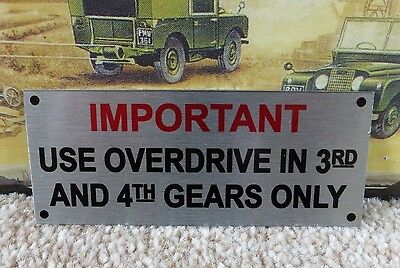 Dash Panel Overdrive Information Warning Plaque Plate Range Rover Classic