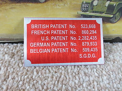 Land Rover Series 2 3 Rocker Cover Patent Information Plate/Plaque Quality Repro
