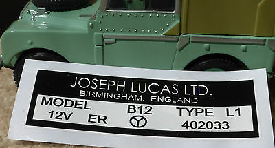 Land Rover Series 1 80 86 107 1949–57 Lucas B12 Coil Black White Sticker Decal