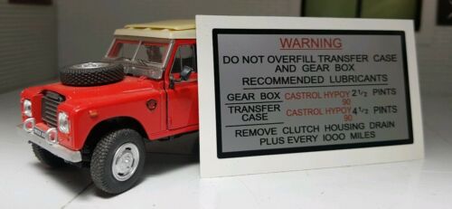 Gearbox Transferbox Oil Fill Information Sticker Decal Land Rover Series 2 2a 3