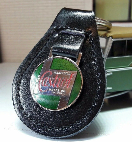 Land Rover Period Castrol Oil Quality Black Leather Key Ring