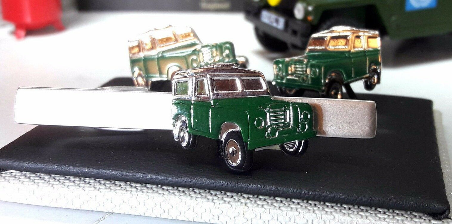 Land Rover Series 2a 3 88 Cufflinks And Tie Clip Enamel Silver Plated