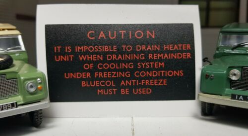 Vintage Classic Smiths Heater Drain Warning Label Decal Land Rover Series 1 2 2a
