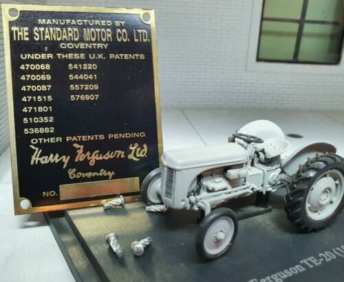 Plaque d'immatriculation de brevet Ferguson TE20 TEA20 Continental Brass Tractor Commission