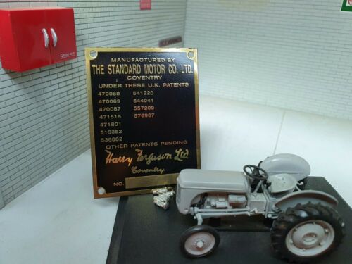 Plaque d'immatriculation de brevet Ferguson TE20 TEA20 Continental Brass Tractor Commission