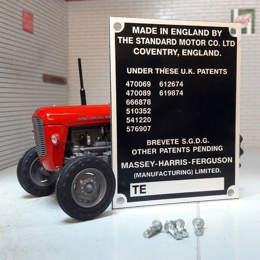 Standard Massey Harris Ferguson TE20 TEA20 TED20 TEF20 Tractor Commission Plate