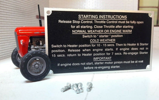Massey Ferguson MF35 35 Tractor Starting Instructions Plate & Rivets 1959-1963
