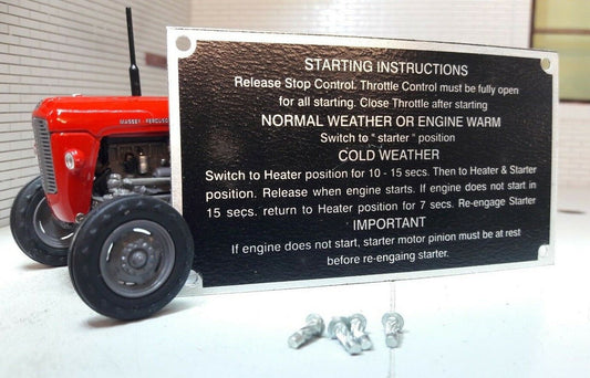 Massey Ferguson MF35 35 Tractor Starting Instructions Plate & Rivets 1964>