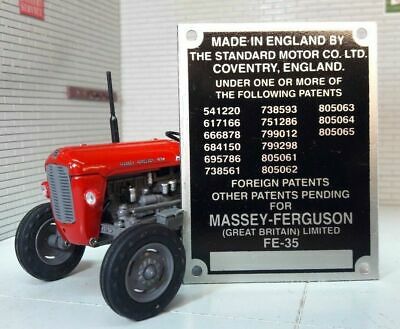 Massey Ferguson Standard FE35 FE-35 Tracteur Commission Plaque 15 Numéros de brevet 1958