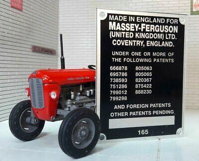 Plaque de châssis et rivets de Commission de série de tracteur Massey Ferguson MF65 165 1965