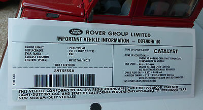 Land Rover Defender 110 NAS V8 3.9 1993- Engine Model ID Decal Sticker BTR6161