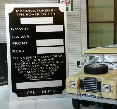 Land Rover Series Bulkhead Body NADA USA Export Compliance Plate 88 Pe ...
