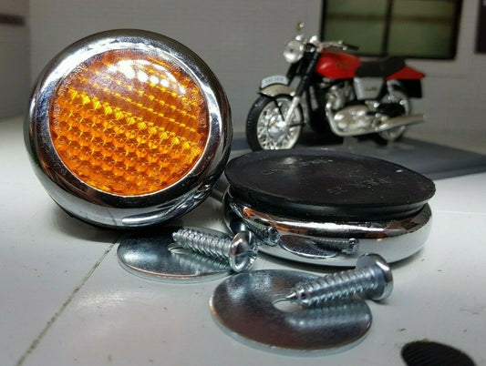 Lucas Type RER25 Amber Chrome Reflectors 57161 Triumph Norton BSA Motorcycle x2