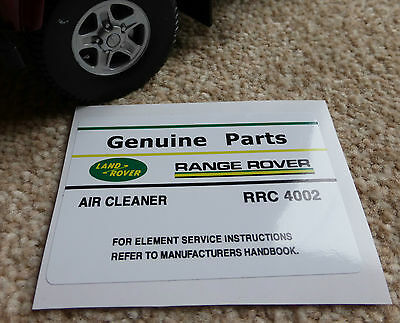Air Cleaner Decal Label Information RRC4002 Land Rover Discovery Range Classic