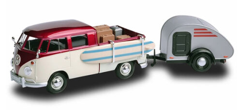 Volkswagen VW T1 Type 2 Surf Board Teardrop Caravan Diecast Camper Modèle 1962 1:24