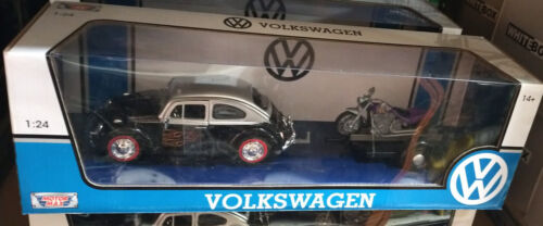 Volkswagen VW Beetle And Motorbike Trailer Set Motormax 1:24