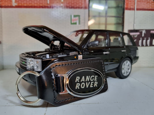 Range Rover Quality Enamel Black/Silver Leather Key Ring