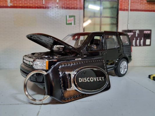 Land Rover Discovery Quality Enamel Black/Silver Leather Key Ring